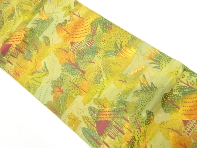 田舎風景模様織り出し　名古屋帯